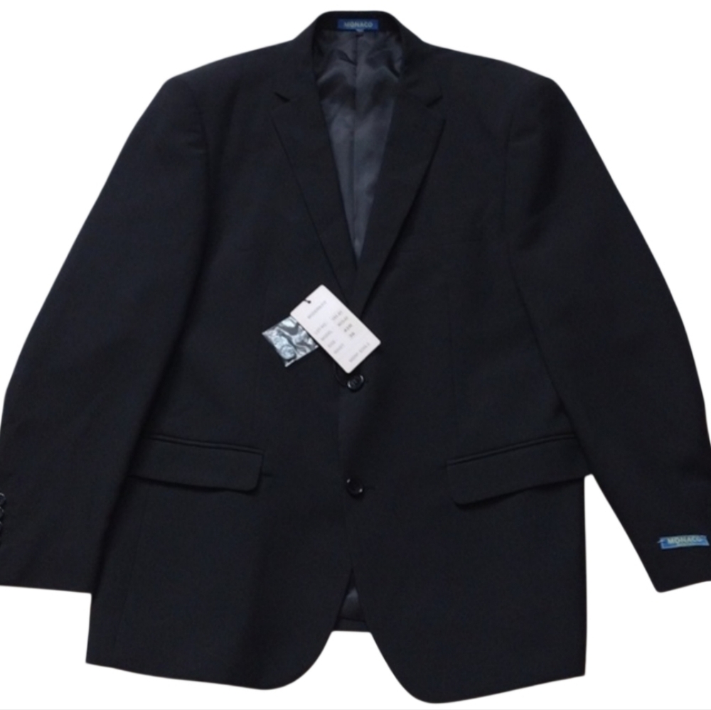 Monaco By Retro Paris Black Men's Suit 42R Waist 36 Modern Fit Single Breast.